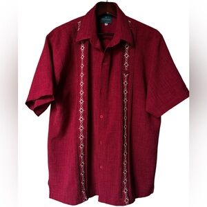 Men's Red Embroidered Short Sleeve Shirt Button down